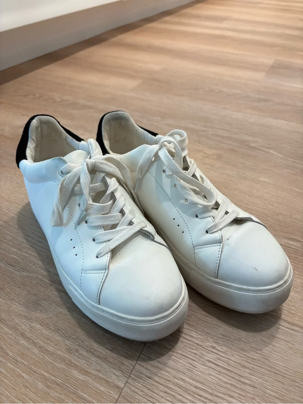 Kurt Geiger White Leather Lace-Up Sneakers with Black Heel